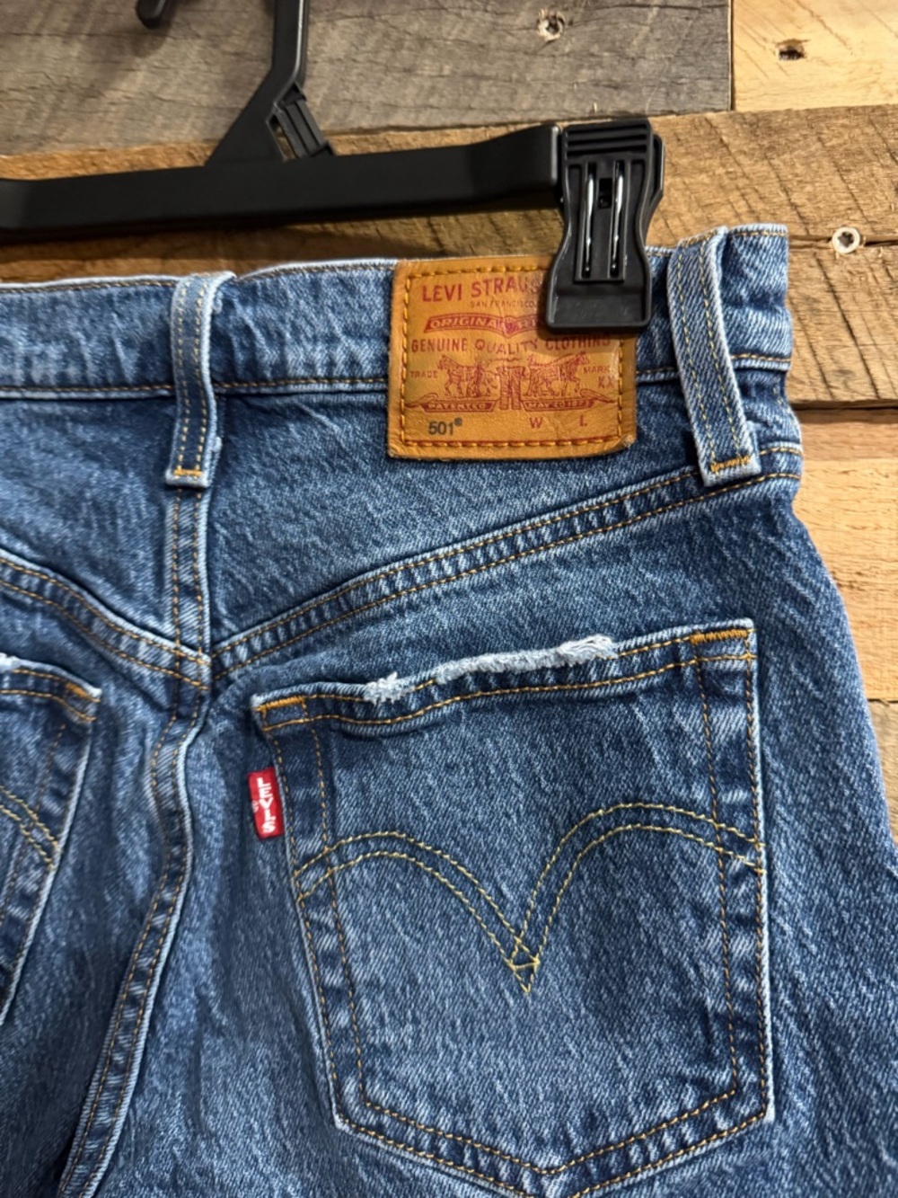 Levi's Button-Fly Distressed Blue Denim Shorts - Picture 7 of 11